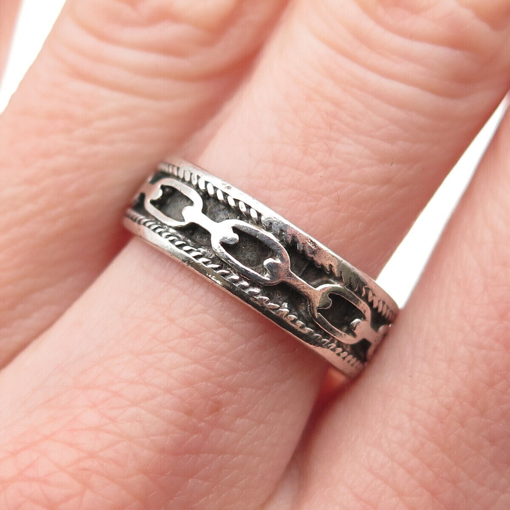 925 Sterling Silver Vintage Cable Link Oxidized Band Ring Size 7.5